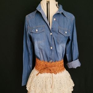 Country outfit denim shirt lace skirt
